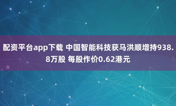 配资平台app下载 中国智能科技获马洪顺增持938.8万股 每股作价0.62港元