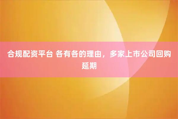 合规配资平台 各有各的理由，多家上市公司回购延期
